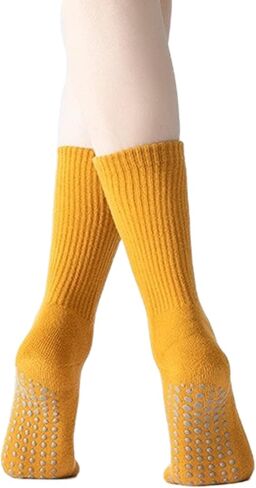 Yoga Pilates Socks with Grips for Women Non Slip Solid Striped Fleece Cushioned Crew Socks for Barre Ballet Dance in Saudi Arabia