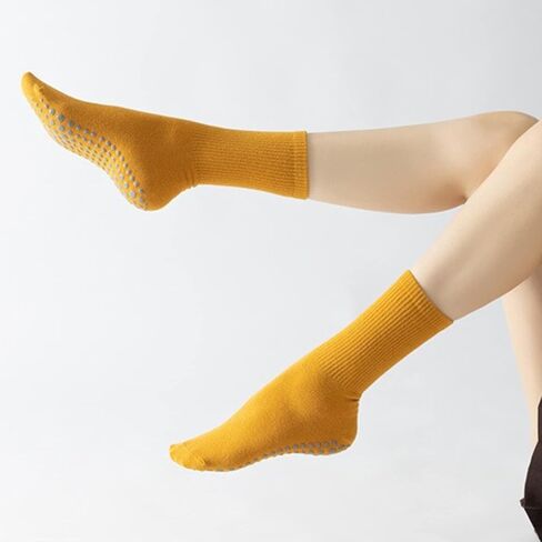 Yoga Pilates Socks with Grips for Women Non Slip Solid Striped Fleece Cushioned Crew Socks for Barre Ballet Dance in Saudi Arabia