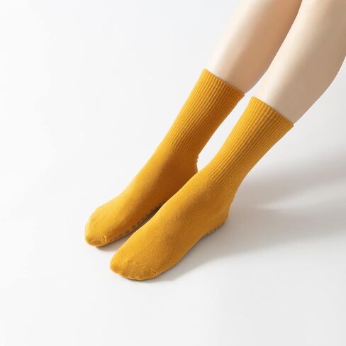 Yoga Pilates Socks with Grips for Women Non Slip Solid Striped Fleece Cushioned Crew Socks for Barre Ballet Dance in Saudi Arabia