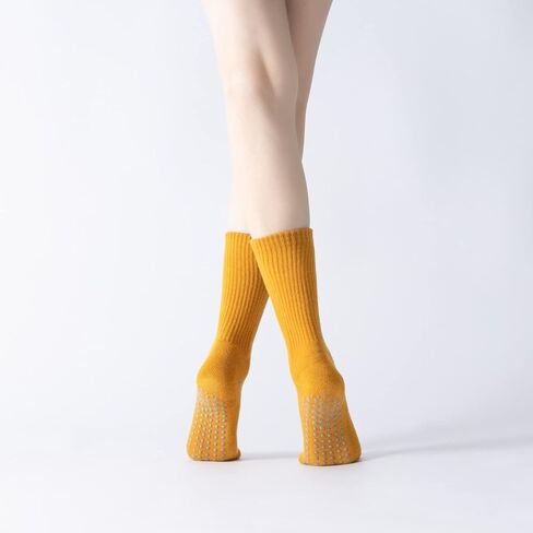 Yoga Pilates Socks with Grips for Women Non Slip Solid Striped Fleece Cushioned Crew Socks for Barre Ballet Dance in Saudi Arabia