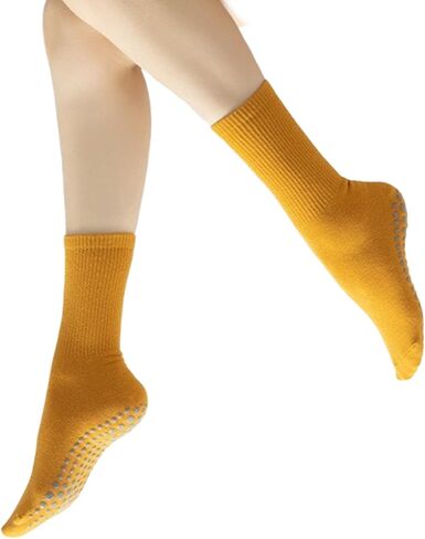 Yoga Pilates Socks with Grips for Women Non Slip Solid Striped Fleece Cushioned Crew Socks for Barre Ballet Dance in Saudi Arabia