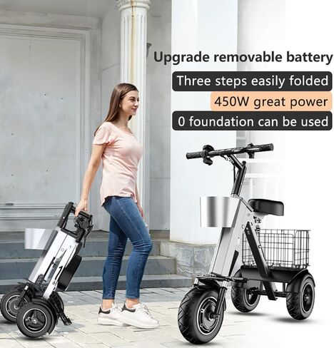 Foldable Adult Electric Tricycle Small and Lightweight with Seat 3-Wheel Electric Scooter, Super Convenient Mobility Scooter Suitable for Commuting and Travel Can be Placed in Car Trunk in Saudi Arabia