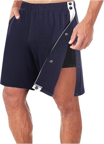Men's Cotton Blend Shorts Side Snap Tear Away Shorts for Men Gym Trunks with Pockets Post Surgery Recovery Pants in Saudi Arabia