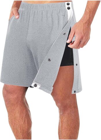 Men's Cotton Blend Shorts Side Snap Tear Away Shorts for Men Gym Trunks with Pockets Post Surgery Recovery Pants in Saudi Arabia