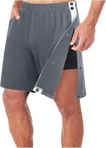 Men's Cotton Blend Shorts Side Snap Tear Away Shorts for Men Gym Trunks with Pockets Post Surgery Recovery Pants in Saudi Arabia