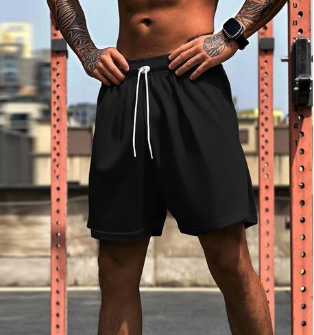 Mens Casual Workout Shorts Waist Drawstring Gym Running Quick Dry Tennis Basketball Shorts for Men Black in Saudi Arabia