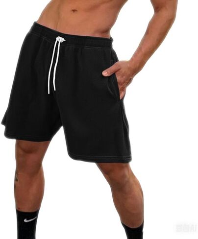 Mens Casual Workout Shorts Waist Drawstring Gym Running Quick Dry Tennis Basketball Shorts for Men Black in Saudi Arabia