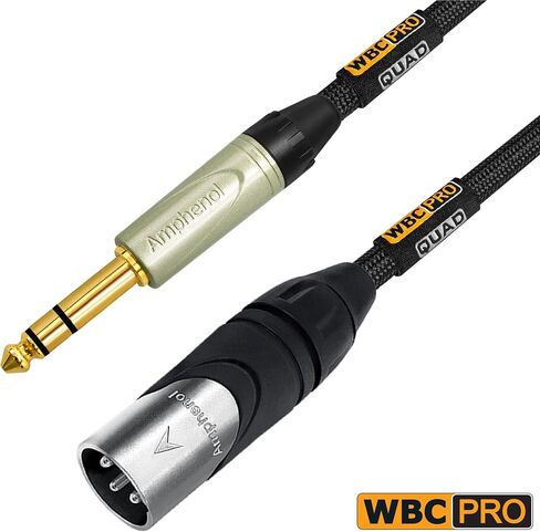 4 وحدات - 20 قدم - كابل WBC-PRO-Quad فائق الصمت والمرن للغاية ومتوازن Star-Quad XLR إلى TRS مع مقابس هاتف ستيريو TRS من Amphenol AX3M Male XLR & QS3P-AU - سترة تويد سوداء in Saudi Arabia