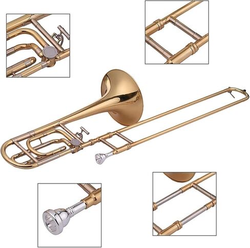 Intermediate Bb Flat Tenor Slide Trombone with F Attachment, Brass Trombone, with Gloves Cleaning Cloth Trumpet Set (A) in Saudi Arabia
