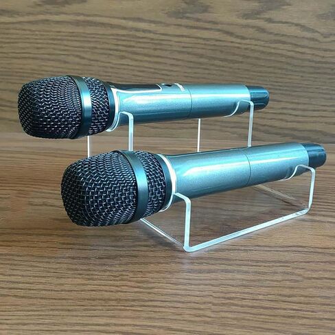 Microphone stand, transparent acrylic microphone base, microphone display stand Display Stand, Clear Desktop Holder for 2 Mics, Transparent Organizer Base in Saudi Arabia