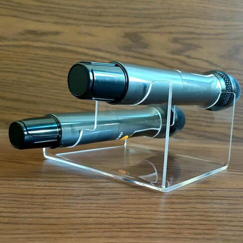 Microphone stand, transparent acrylic microphone base, microphone display stand Display Stand, Clear Desktop Holder for 2 Mics, Transparent Organizer Base in Saudi Arabia