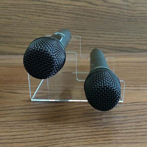 Microphone stand, transparent acrylic microphone base, microphone display stand Display Stand, Clear Desktop Holder for 2 Mics, Transparent Organizer Base in Saudi Arabia