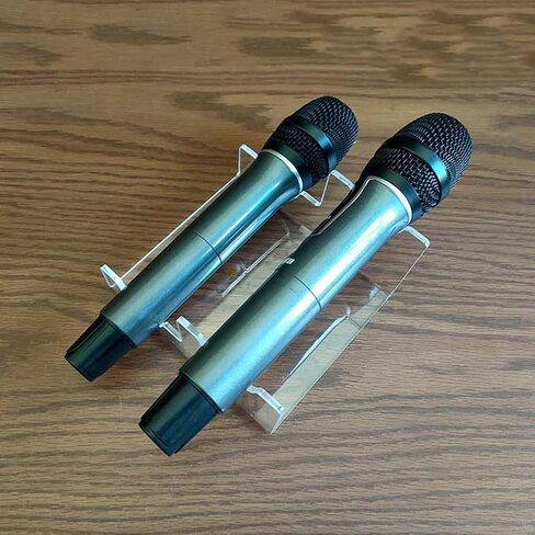 Microphone stand, transparent acrylic microphone base, microphone display stand Display Stand, Clear Desktop Holder for 2 Mics, Transparent Organizer Base in Saudi Arabia