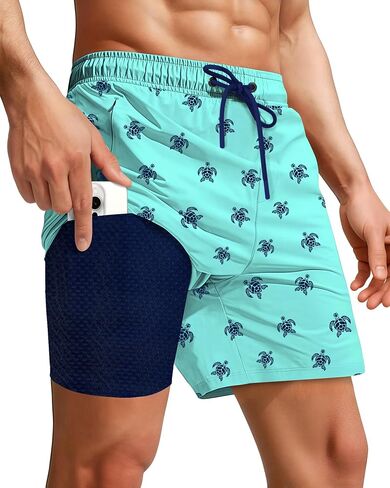 7 Inch Men Swim Trunks with Compression Breathable Liner Quick Dry Zipper Pockets for Pool Board Beach Cruise in Kuwait