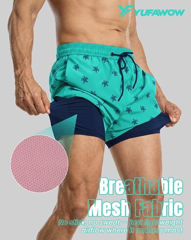 7 Inch Men Swim Trunks with Compression Breathable Liner Quick Dry Zipper Pockets for Pool Board Beach Cruise in Kuwait