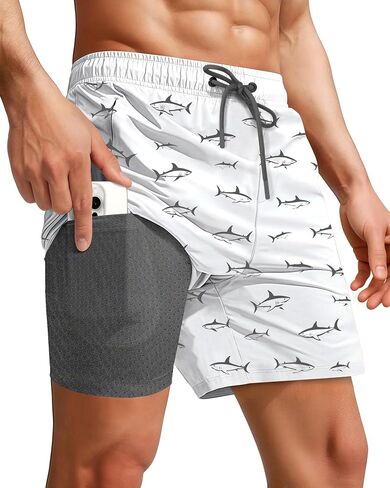 7 Inch Men Swim Trunks with Compression Breathable Liner Quick Dry Zipper Pockets for Pool Board Beach Cruise in Kuwait