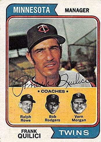 بطاقة بيسبول موقعة من فرانك كويليسي (مينيسوتا توينز) 1974 Topps # 447 تجعد طفيف - بطاقات بيسبول موقعة in Saudi Arabia