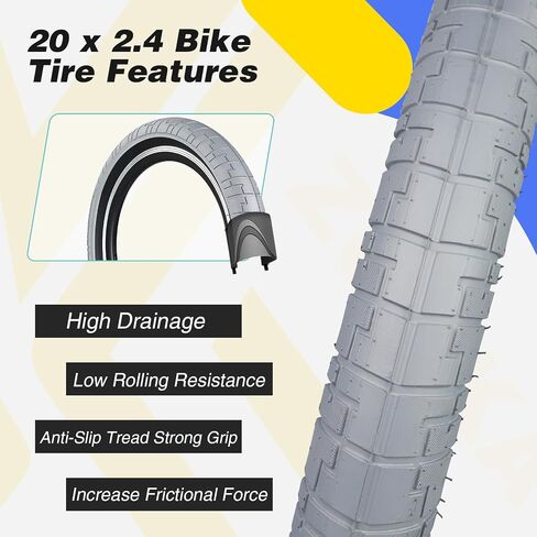 20 x 2.4 inch Bike tire Grey-Black bmx tire 20 inch 2 Pack 20 Bike tires with Tube/no Tube,Kids Bike Tires Folding Replacement Tires Suitable for Bicycle Tires 20x2.35 20x2.4,20x2.5,Grey-Black in Saudi Arabia