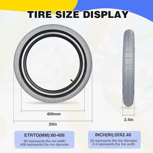 20 x 2.4 inch Bike tire Grey-Black bmx tire 20 inch 2 Pack 20 Bike tires with Tube/no Tube,Kids Bike Tires Folding Replacement Tires Suitable for Bicycle Tires 20x2.35 20x2.4,20x2.5,Grey-Black in Saudi Arabia