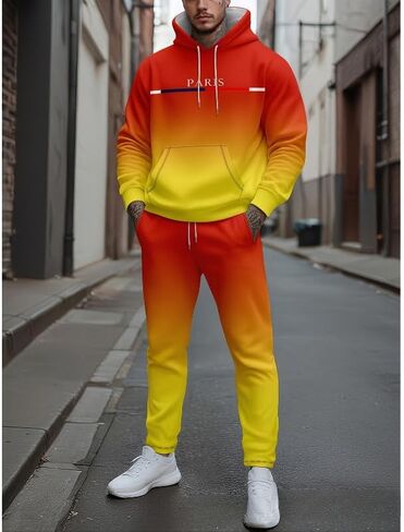Men's Lion King 3D printed hooded sweatshirt and pants set, casual plus two-piece set in Saudi Arabia