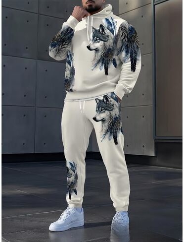 Men's Lion King 3D printed hooded sweatshirt and pants set, casual plus two-piece set in Saudi Arabia