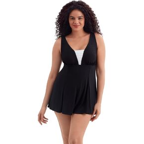 ملابس سباحة للسيدات Plus Texture Luxe Plunge قطعة واحدة، أسود/أبيض، 20 in Kuwait