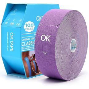 شرائط شريط علم الحركة OK TAPE مقطوعة مسبقًا (100 قطعة)، شريط رياضي من القطن المرن خالٍ من اللاتكس ولا يسبب الحساسية لمفاصل الركبة والعضلات، شريط مقاوم للماء مقاس 2 بوصة × 10 بوصة/قطعة in Kuwait