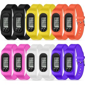 Geyoga 12 Pcs Pedometer for Walking Steps and Miles Pedometer Watch Silicone Steps Tracker Running Bracelet Ankle Step Counter for Calorie Burning and Step Counting in Kuwait