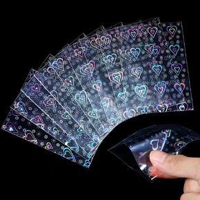 200 Pcs Laser Flashing Holographic Photo Card Sleeves Love Heart-Shape Transparent Waterproof Trading Card Protective Cover for Photo Card in Saudi Arabia