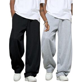 RoseSeek Men's Baggy Sweatpants Elastic Waist Wide Leg Pants Sports Athletic Track Pants Trousers 2 Pack in Kuwait