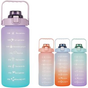 Large Motivational Water Bottle with Straw Time Marker BPA Free for Sport and Fitness (64 Oz/Half Gallon) (pink-blue) in Kuwait