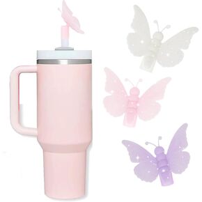 Pink Butterfly Straw Cover Topper for Stanley Cup,Silicone Glitter Straw Toppers for Tumbler with Handle 30/40oz,Cute 10mm/0.4in Straws Covers Cap,Straws Lids for Stanley Cup Accessories,3Pcs in Saudi Arabia