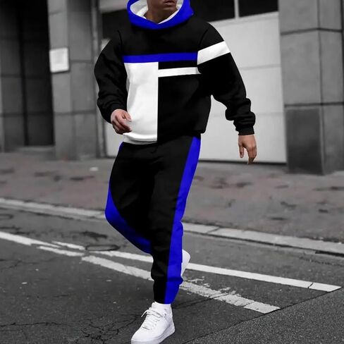 Men's printed hoodie, jogging pants set, casual pullover, sports shirt, long pants two-piece set in Saudi Arabia