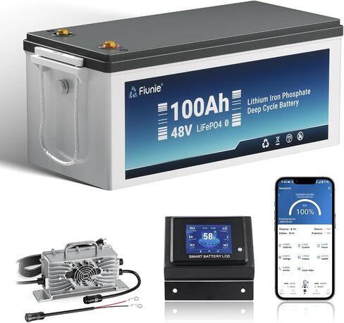 48 Volt Lithium Battery for Golf Cart kit with 18A Charger, 48V 100Ah LiFePO4 Battery with 200A BMS Bluetooth & LCD Display, 5.12kWh Capacity and 10.24kW Output for Golf Cart in Saudi Arabia