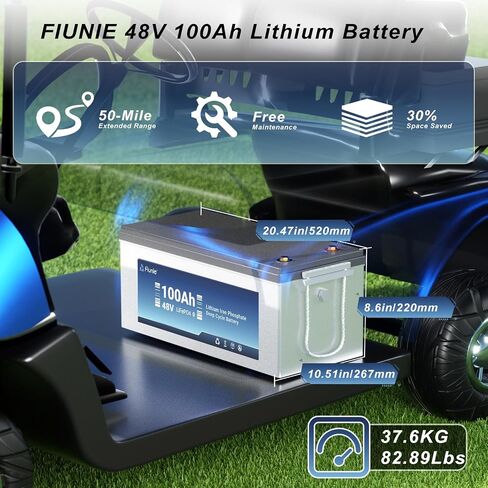 48 Volt Lithium Battery for Golf Cart kit with 18A Charger, 48V 100Ah LiFePO4 Battery with 200A BMS Bluetooth & LCD Display, 5.12kWh Capacity and 10.24kW Output for Golf Cart in Saudi Arabia