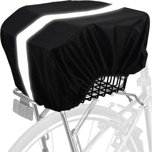 45L Bicycle Basket Waterproof Rain Cover with Reflective Strip Bicycle Rear Rack Rain Cover Black in Kuwait