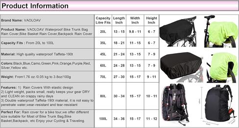 45L Bicycle Basket Waterproof Rain Cover with Reflective Strip Bicycle Rear Rack Rain Cover Black in Kuwait