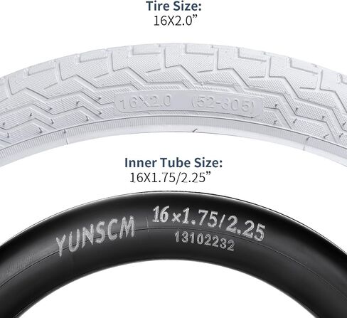 YUNSCM 2-PCS 16 "إطارات دراجة الطريق 16 × 2.0/52-305 و16" أنابيب الدراجة الثقيلة صمام شريدر متوافق مع دراجة الطريق 16x1.95 16x2.0 16x2.10 إطارات وأنابيب الدراجات، أبيض (Y-1012) in Kuwait
