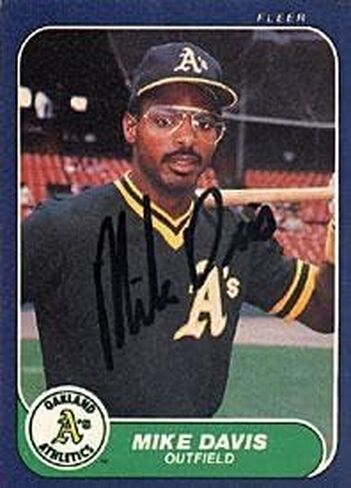 مايك ديفيس أوكلاند لألعاب القوى موقعة / موقعة 1986 بطاقة Fleer # 416 - بطاقات بيسبول موقعة in Saudi Arabia