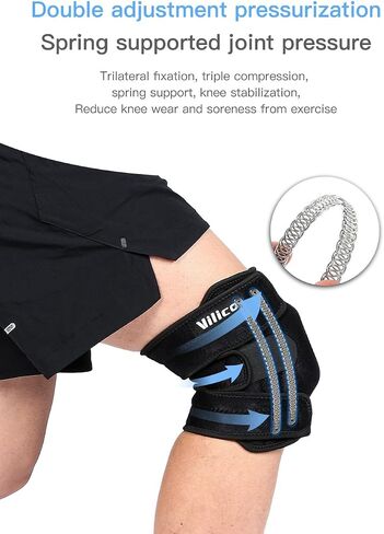 دعامة الركبة للنساء والرجال مع مثبتات جانبية، دعامات الركبة لألم الركبة ACL MCL لتخفيف آلام المفاصل، كم ضغط قابل للتعديل، حزام دعم وتر الرضفة، حزمة من 1 (أسود) in Kuwait