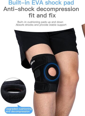 دعامة الركبة للنساء والرجال مع مثبتات جانبية، دعامات الركبة لألم الركبة ACL MCL لتخفيف آلام المفاصل، كم ضغط قابل للتعديل، حزام دعم وتر الرضفة، حزمة من 1 (أسود) in Kuwait