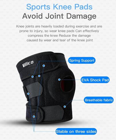 دعامة الركبة للنساء والرجال مع مثبتات جانبية، دعامات الركبة لألم الركبة ACL MCL لتخفيف آلام المفاصل، كم ضغط قابل للتعديل، حزام دعم وتر الرضفة، حزمة من 1 (أسود) in Kuwait