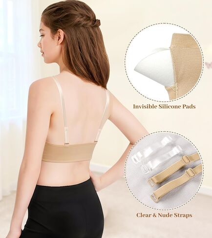 WYHDY Seamless Dance Bra for Teen Girls Nude Training Bra with 2 Pairs of Clear Straps Removable Pads in Saudi Arabia