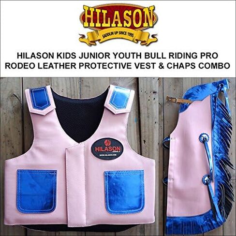 سترة واقية من الجلد من HILASON Junior Youth Bull Riding Pro Rodeo باللون الأسود مع الأرجواني | فصول ركوب الثور | سترة جلدية in Saudi Arabia