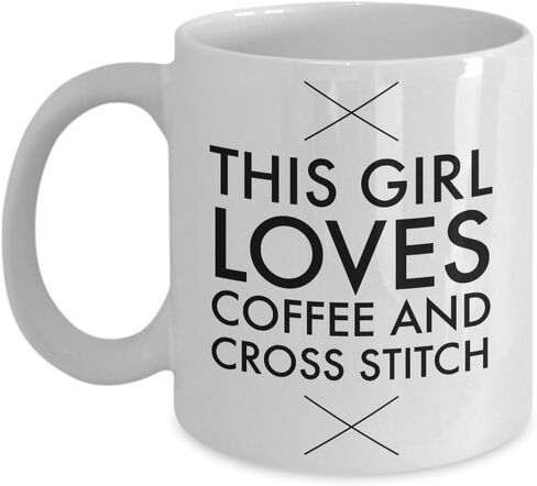 HollyWood & Twine Cross Stitch Coffee Mug - Cross Stitch Gifts - This Girl Loves Coffe and Cross Stitch - Cross Stitching in Saudi Arabia