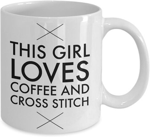HollyWood & Twine Cross Stitch Coffee Mug - Cross Stitch Gifts - This Girl Loves Coffe and Cross Stitch - Cross Stitching in Saudi Arabia