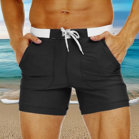 Men's Swimwear Swimsuits Solid Basic Long Swim Sport Trunks Board Shorts with Pockets in Saudi Arabia