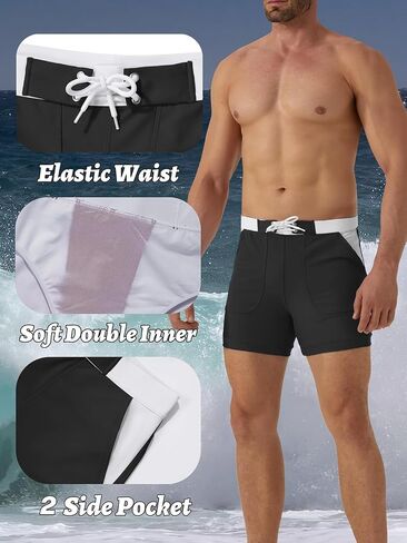 Men's Swimwear Swimsuits Solid Basic Long Swim Sport Trunks Board Shorts with Pockets in Saudi Arabia