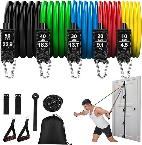 Resistance Bands Set with Door Anchor Training System, 5 Colors Stackable up to 150LBS, Includes 5-Angle Door Training Tool, Home Full Body Workout Bands, Handles, Ankle Straps, Portable Bag in Saudi Arabia