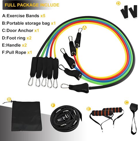 Resistance Bands Set with Door Anchor Training System, 5 Colors Stackable up to 150LBS, Includes 5-Angle Door Training Tool, Home Full Body Workout Bands, Handles, Ankle Straps, Portable Bag in Saudi Arabia
